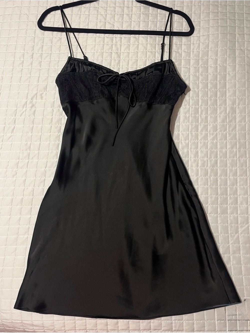 Black Satin Lace-Trim Slip Dress - Women's Intimates